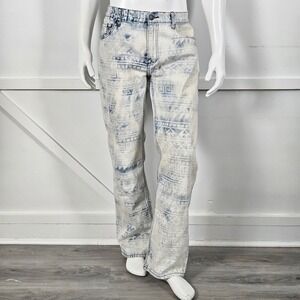 Decibel Dry Goods Mens 36x34 Geometric Tribal Print Acid Wash Jeans Straight Leg